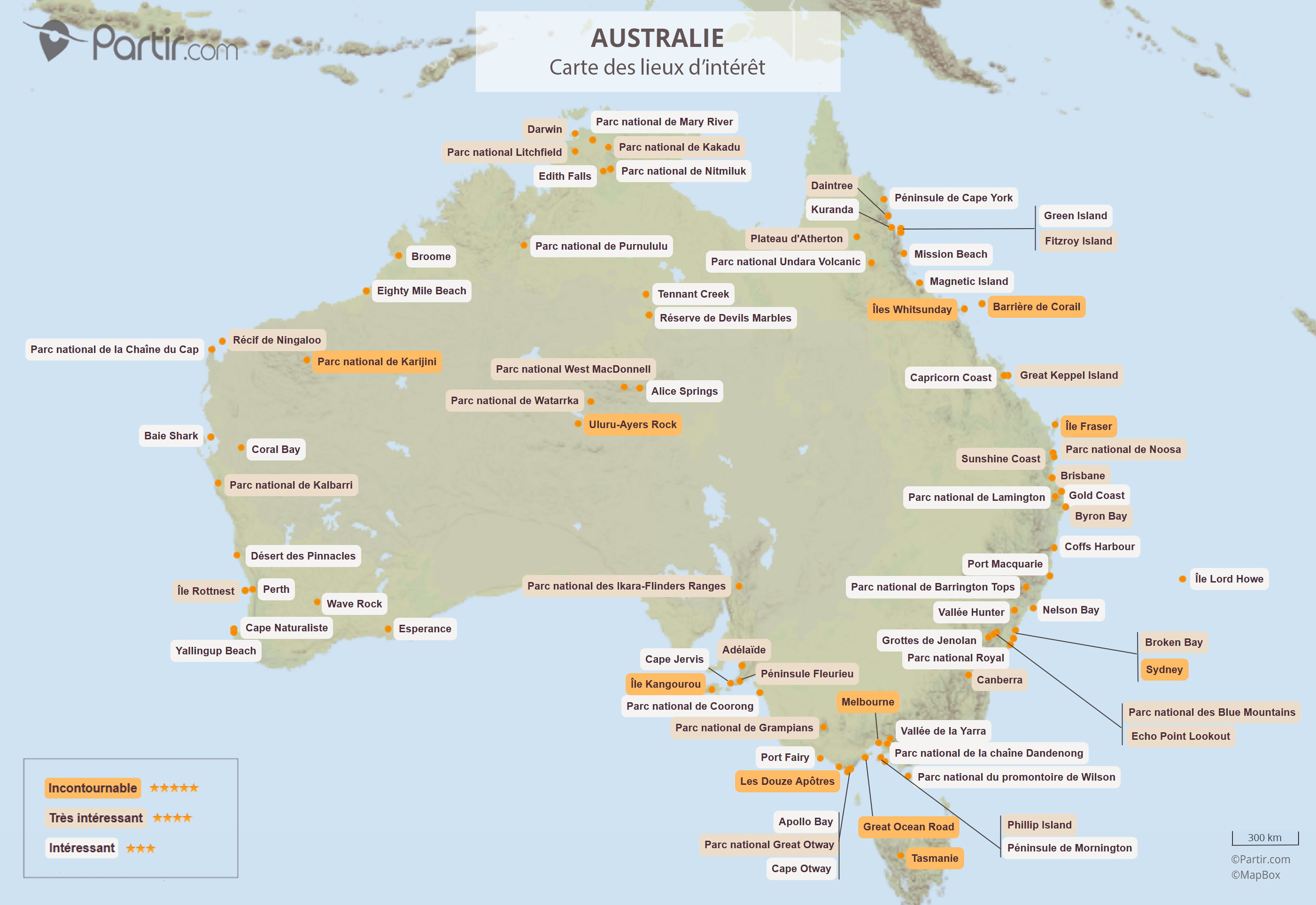 Cartes touristiques et plans Australie : régions, points d'intérêts et  distances