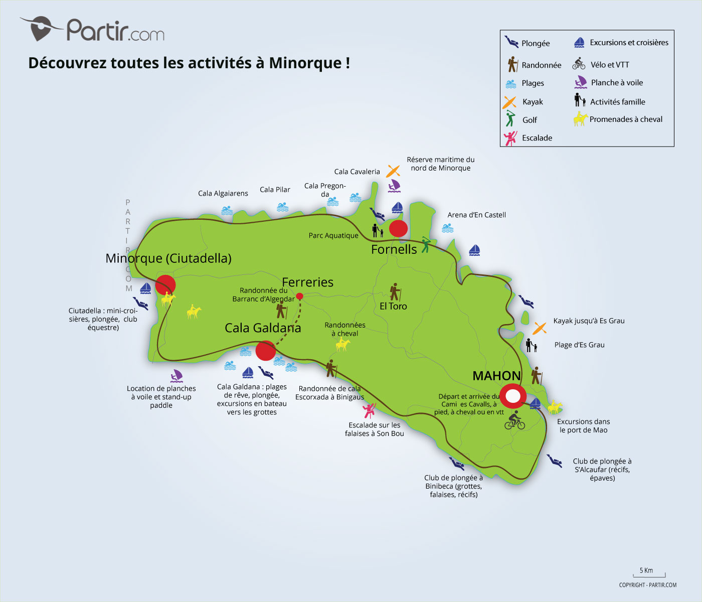 Carte des activités Minorque