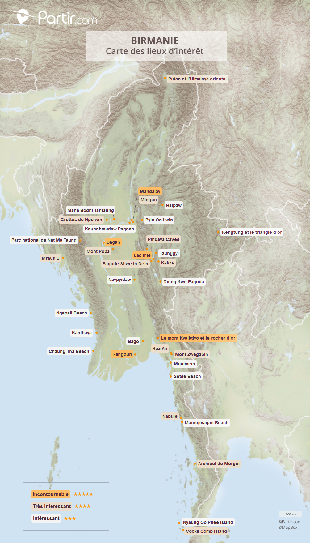 carte touristique de birmanie