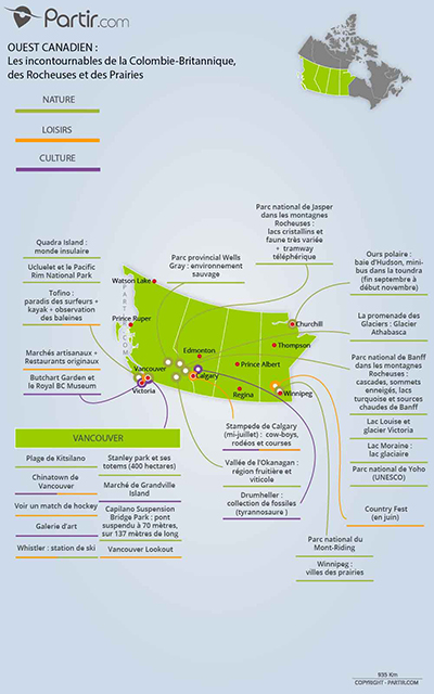 Carte des incontournables canada Ouest