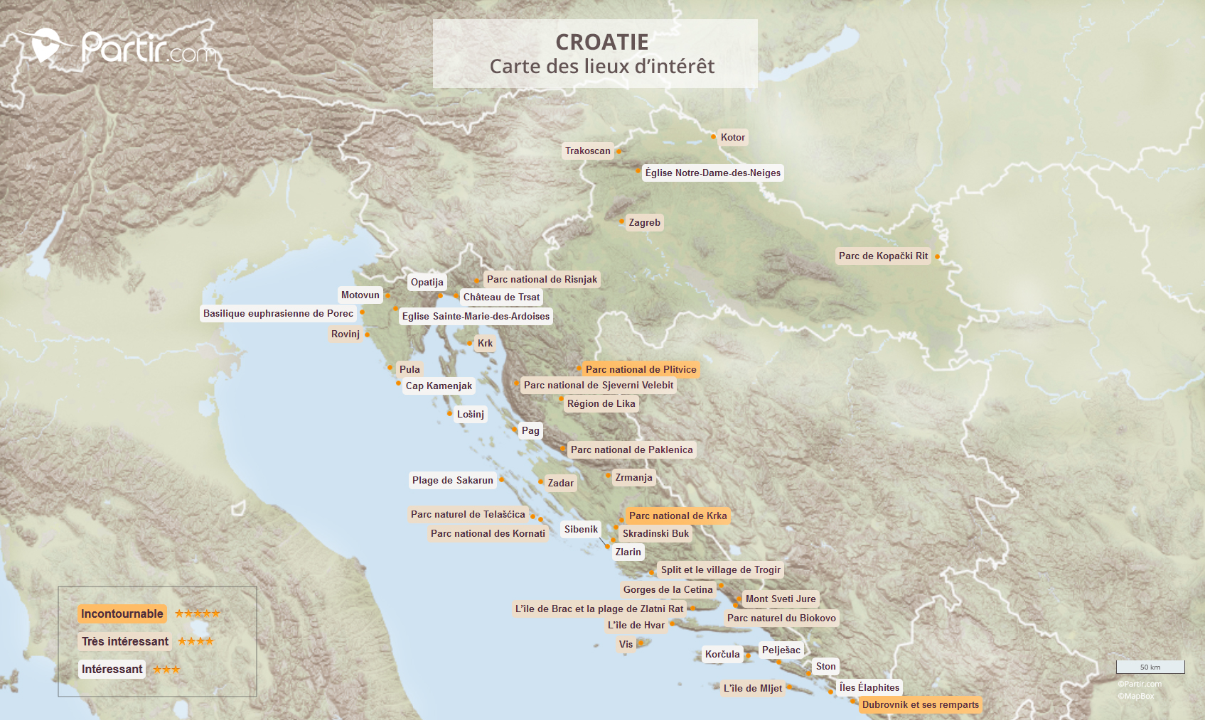 carte de la croatie et ses îles