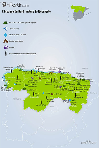 Carte des activités nature Espagne Nord