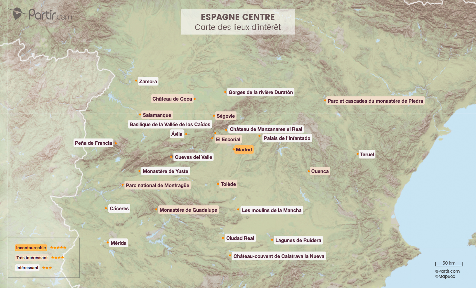 Carte Centre de l'Espagne