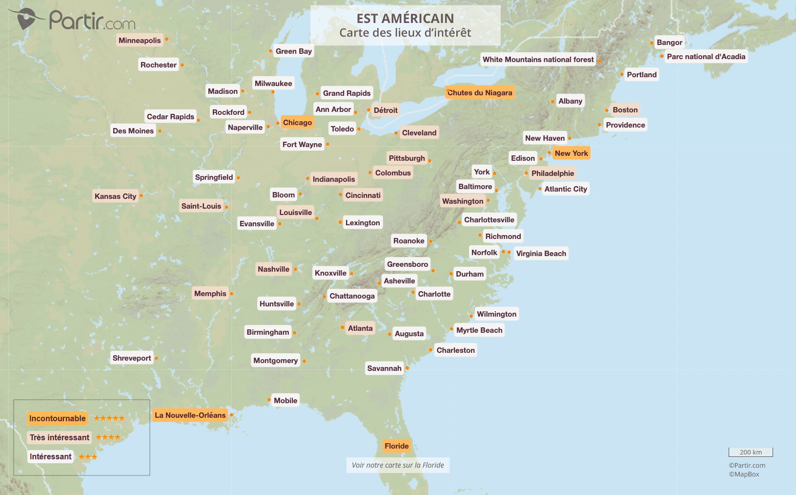 Carte Est des États-Unis