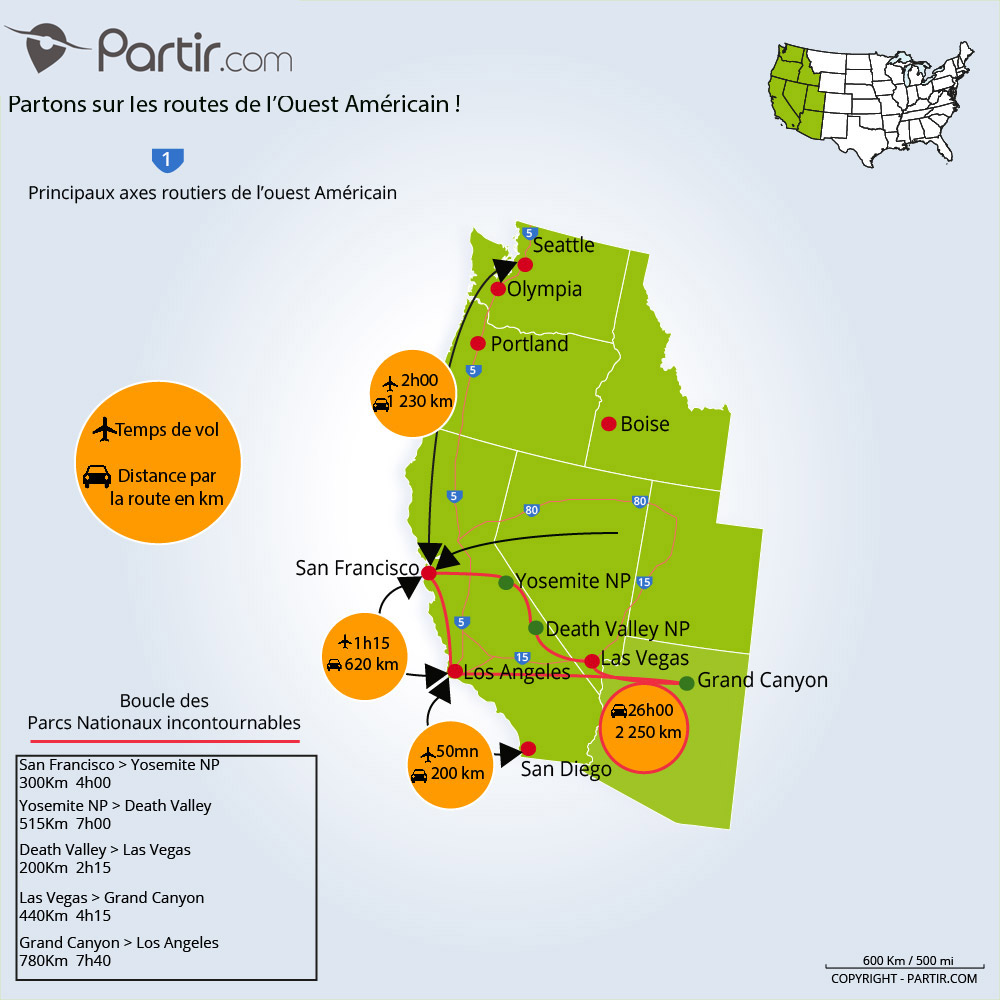 Carte des trajets Ouest américain
