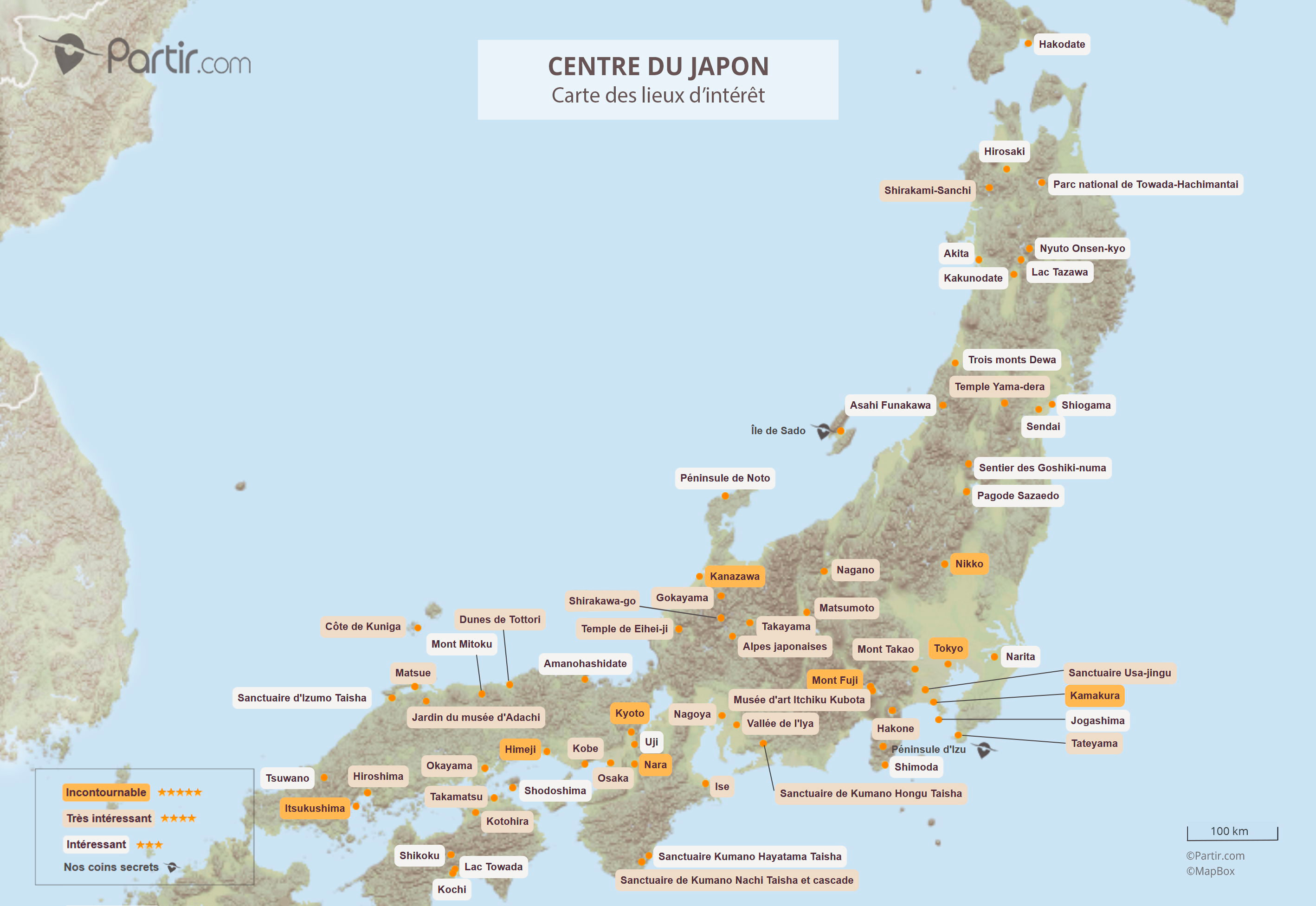 Cartes touristiques et plans Japon : régions, points d'intérêts et distances