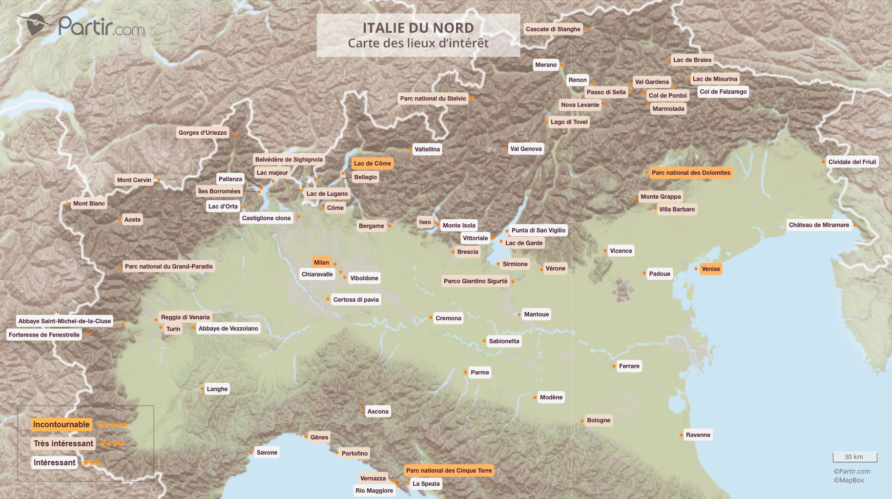 Cartes Touristiques Et Plans Italie Du Nord Regions Points D Interets Et Distances