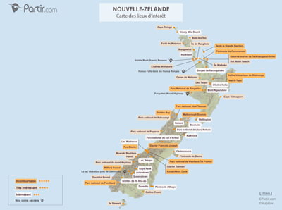 Carte touristique Nouvelle-Zélande