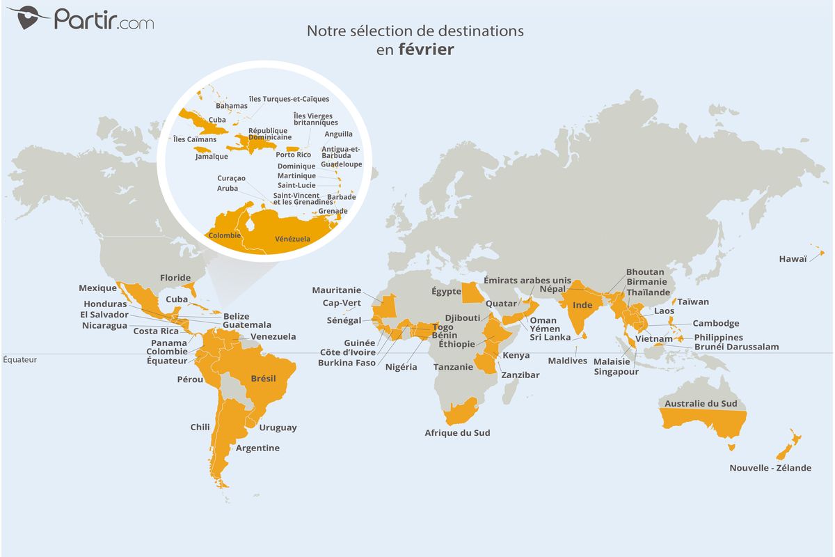 Carte où partir en février