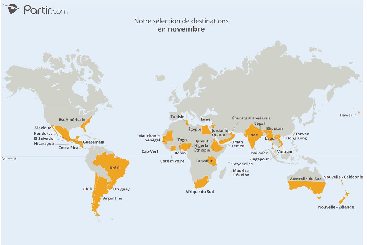 Carte où partir en novembre