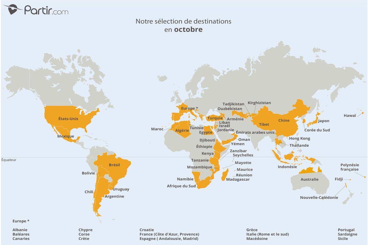 Carte où partir en octobre