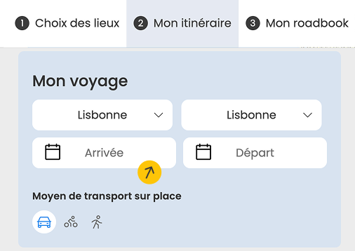 Encart pour ajouter ses dates de voyage