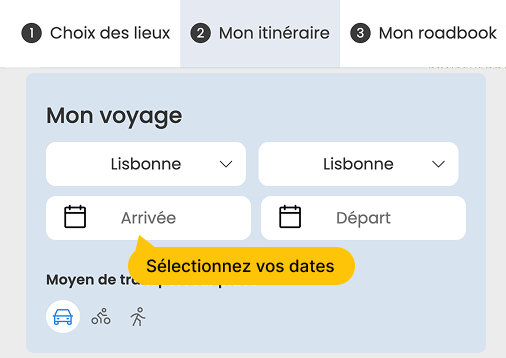 Encart pour ajouter ses dates de voyage