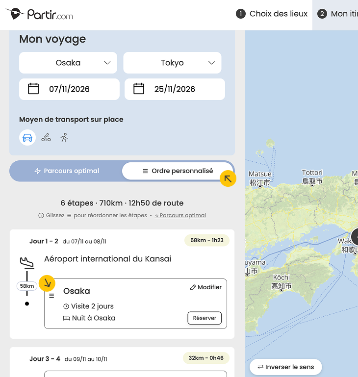 Instructions pour déplacer une étape
