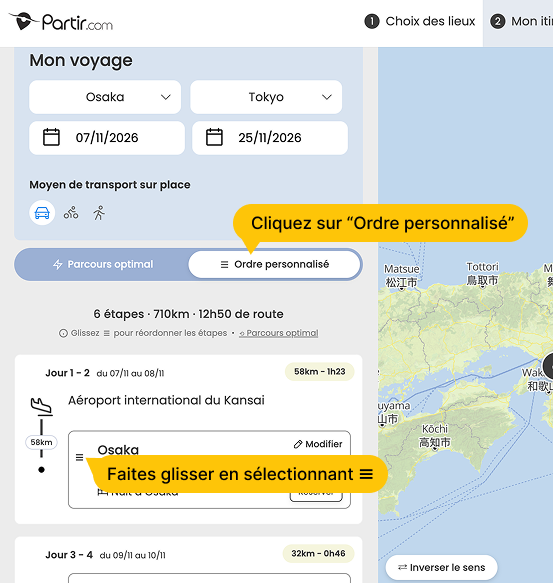 Instructions pour déplacer une étape
