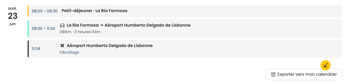 Bouton exporter vers mon calendrier