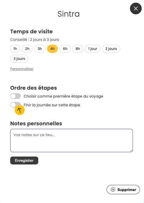 Sélection de la fin de journée pour une étape