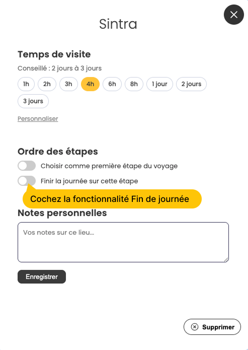 Sélection de la fin de journée pour une étape