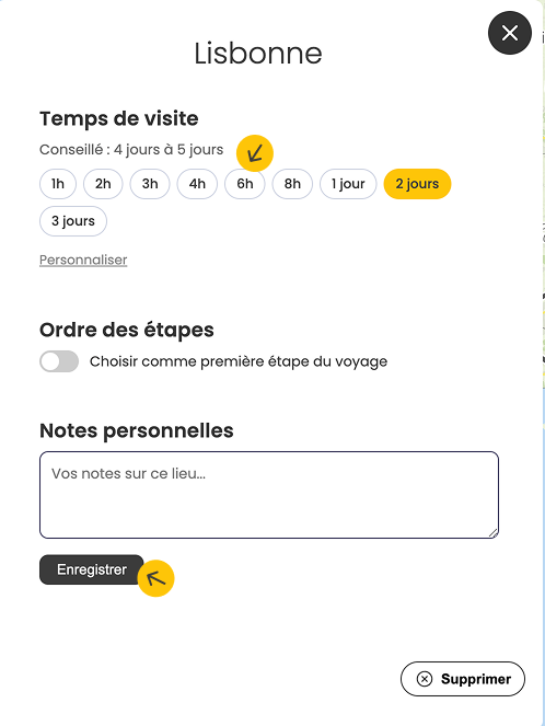 Modifications des temps de visite