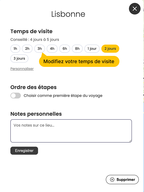 Modifications des temps de visite
